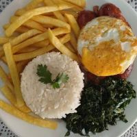 imagemLinguiça Mineira, Arroz, Feijão, Ovo Frito, Couve e Batata Frita Serve 1 Pessoa