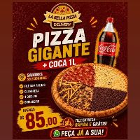 imagemPizza GIGANTE  + COCA 1L - FILE COM PALHA, CALABRESA,4 QUEIJOS, BRIGADEIRO 