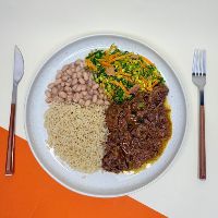imagem do produto: R48) CARNE DE PANELA + ARROZ INTEGRAL + FEIJÃO + FAROFA