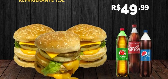 imagem do produto: 3 X-Burguer Triplo + Refrigerante 1,5L