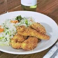 imagemArroz de brocolis/Frango milanesa e Legumes