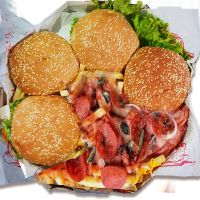imagemCombo 30cm- 4 x burguer + batata frita+ linguiça calabresa+ cheddar+ molho especial